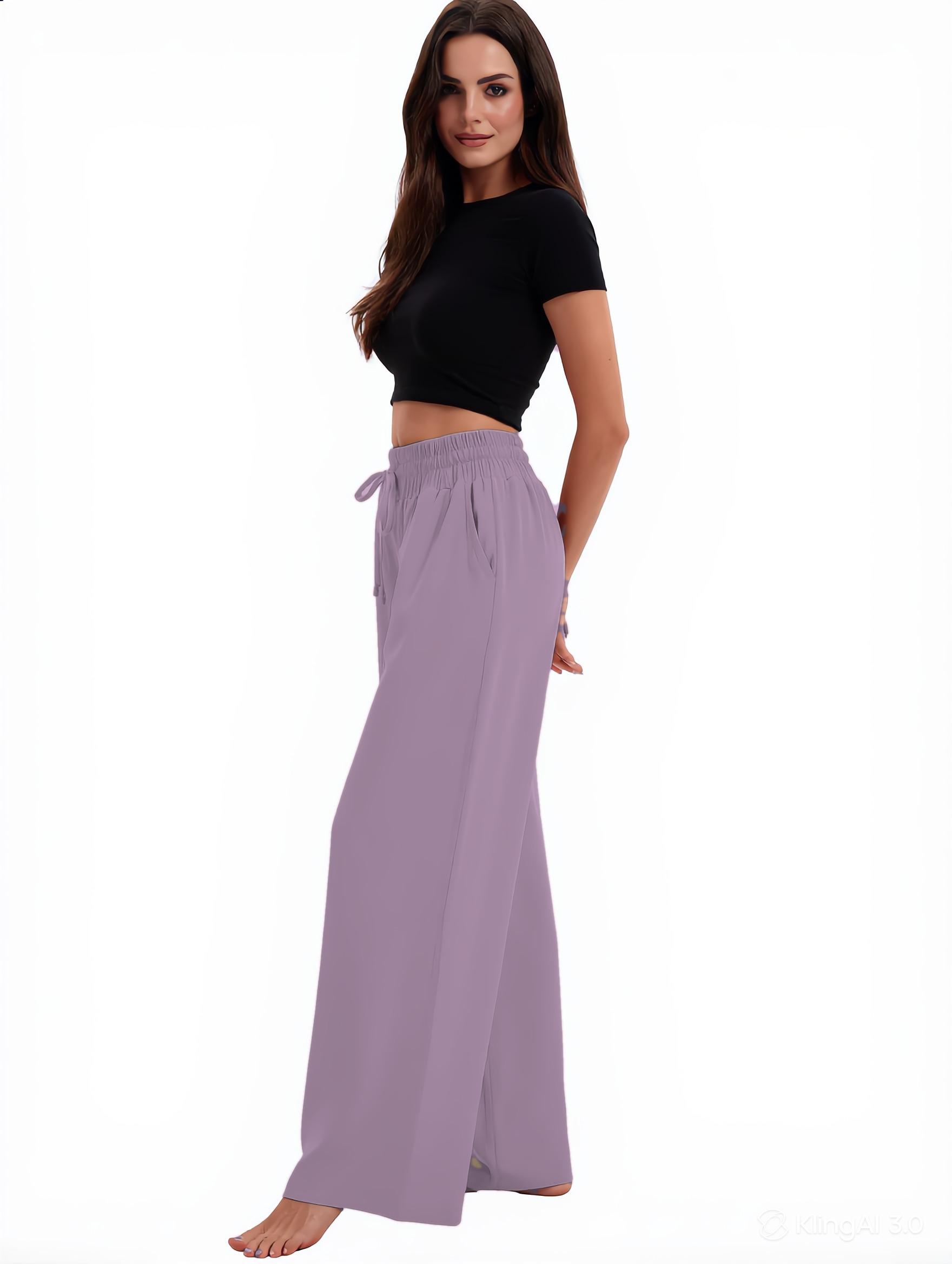 High Waist Drawstring Wide Leg Yoga Pants with Pockets, Loose ... — Taupe